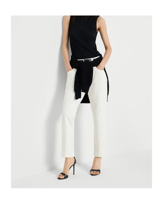 Brunello Cucinelli White Dyed Denim Five-Pocket Straight Trousers With Shiny Bartack