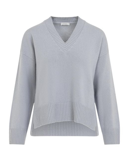 Peserico Gray Ribbed-Knit V-Neck Sweater