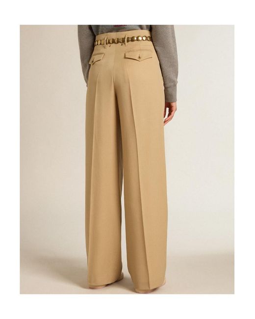 Golden Goose Deluxe Brand Natural Logo Patch Pleated Pants