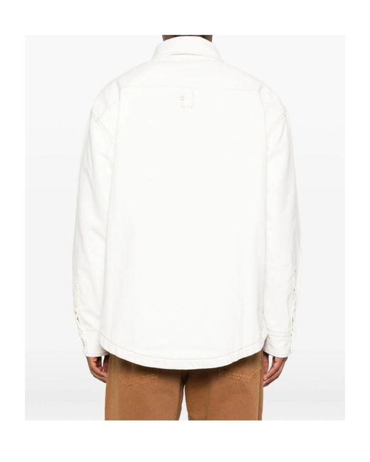 Jacquemus White Shirt Jacket With Contrast Stitching for men