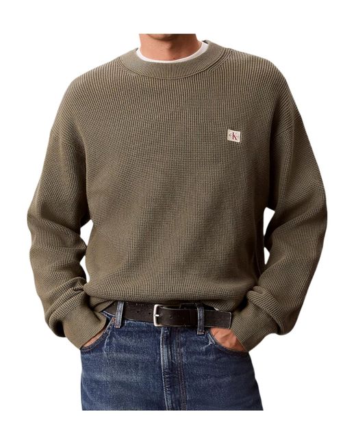 Calvin Klein Gray Cotton Waffle Knit Jumper for men