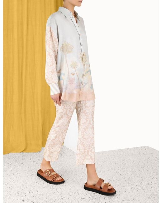 Zimmermann Natural Floral Print Bell-Bottom Pants