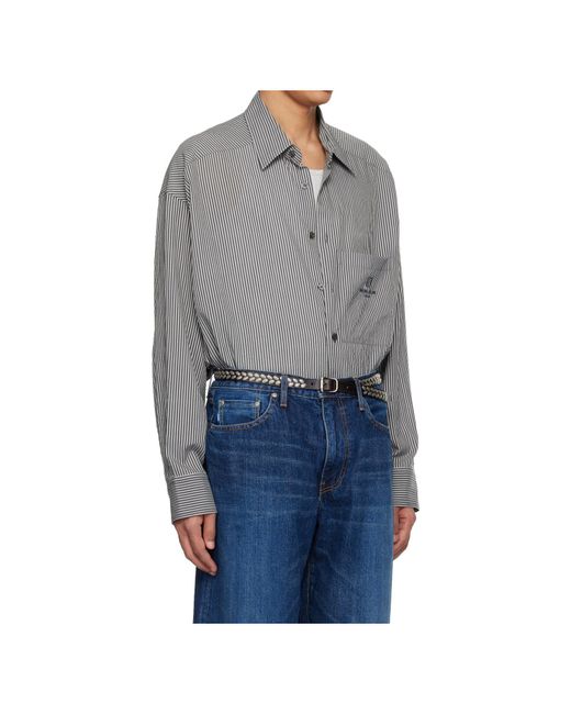 Wooyoungmi Gray Striped Logo Patch Shirt for men