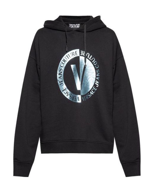 Versace Jeans Blue Couture Logo Printed Drawstring Hoodie for men