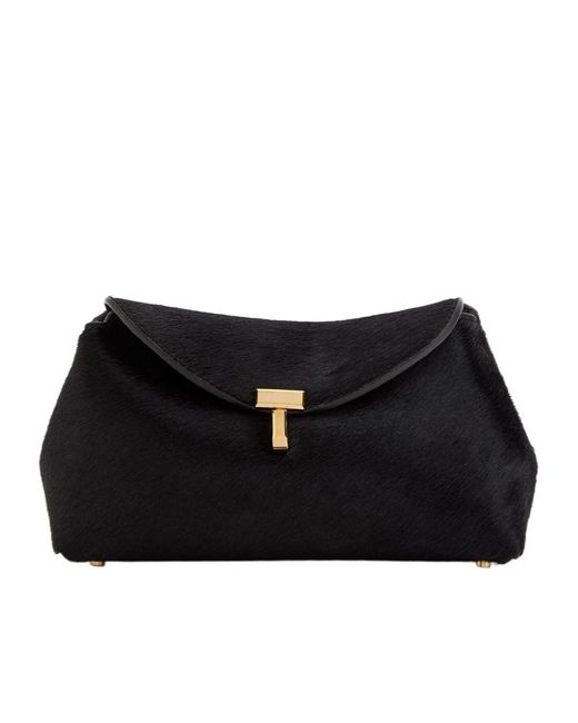 Totême Black T-Lock Mini Horsehair Clutch