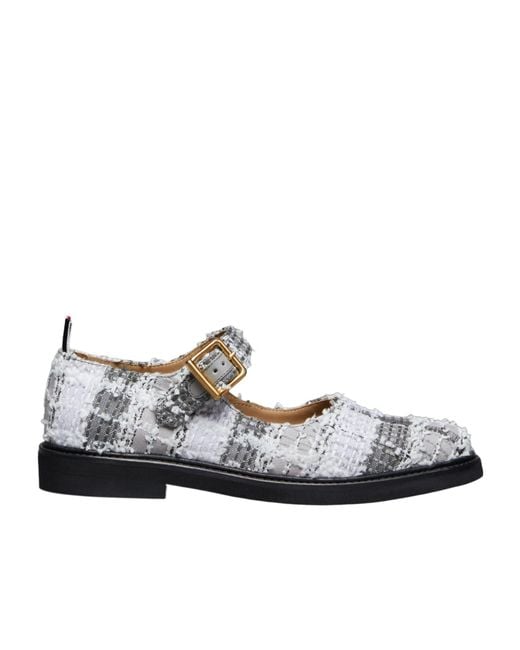 Thom Browne White Tartan-Check Round Toe Ballerina Shoes
