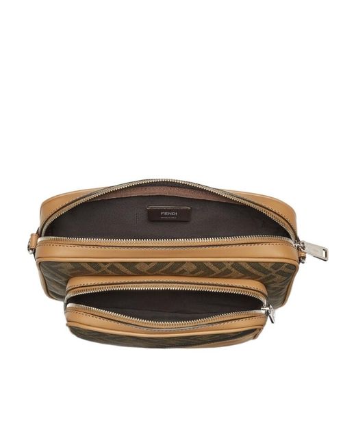 Fendi Brown Diagonal Duo Camera Bag for men
