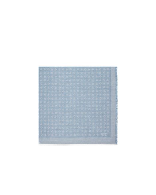 Fendi Blue Ff Jacquard Frayed-Edge Scarf