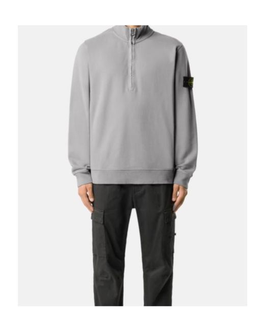 Stone Island Gray Regular-Fit Half-Zip Sweatshirt With Ribbed Inserts for men