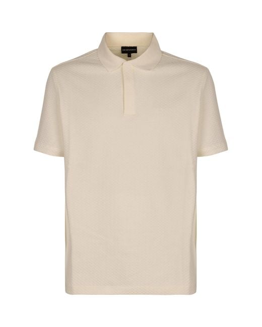 Emporio Armani Natural Logo Embroidered Short Sleeved Polo Shirt for men