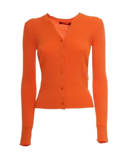 Max Mara Orange V-Neck Cardigan