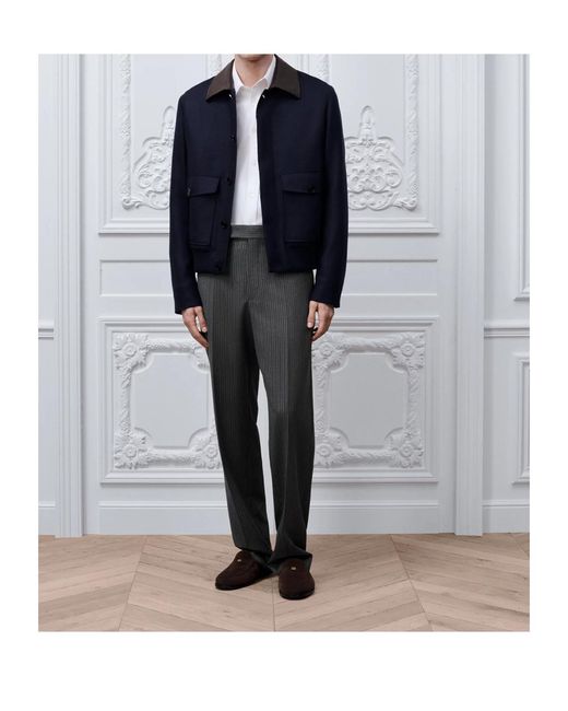 Dior Blue Blouson Jacket With Leather Collar for men