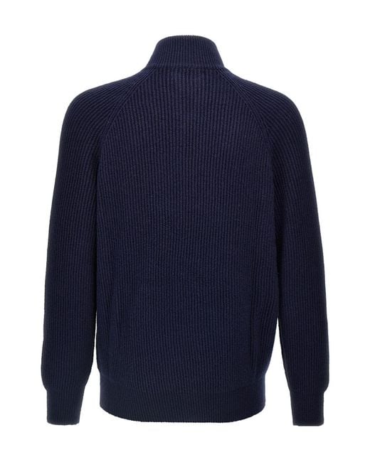 Brunello Cucinelli Blue Malfilé English Rib Cardigan for men