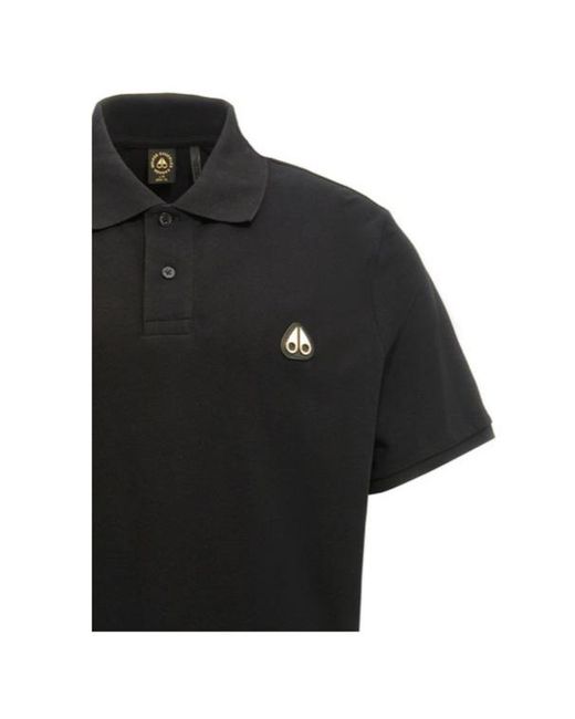 Moose Knuckles Black Logo Patch Short-Sleeved Polo Shirt for men
