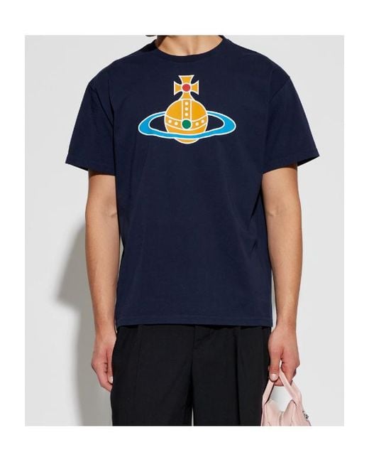 Vivienne Westwood Blue Logo Print Crewneck T-Shirt for men
