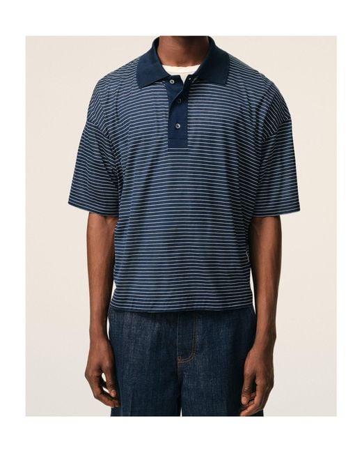 AMI Blue Striped Boxy Fit Polo With "Ami De Coeur" Patc
