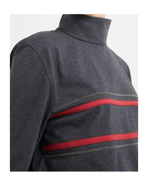 Brunello Cucinelli Gray Stripe-Detail Cotton Top