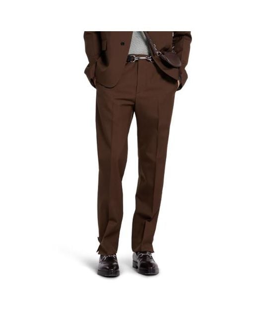 Gucci Brown Embossed Wool Twill Pants for men