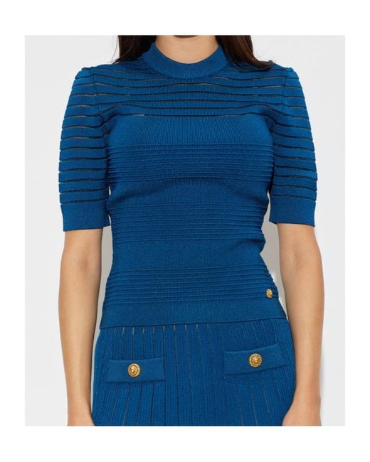 Balmain Blue Short-Sleeved Knitwear