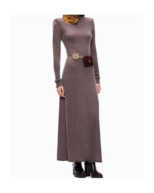 Pinko Brown Fine-Knit Roll-Neck Dress