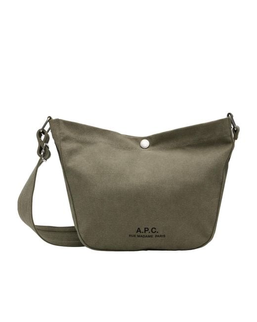 A.P.C. Gray Canvas Logo Shoulder Bag