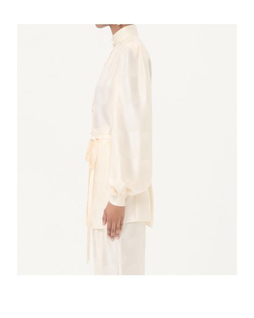 Valentino White Jacquard Polka Dot Patterned Belted Shirt