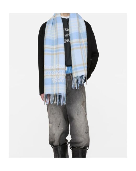 Acne Blue Plaid Fringed Scarf for men