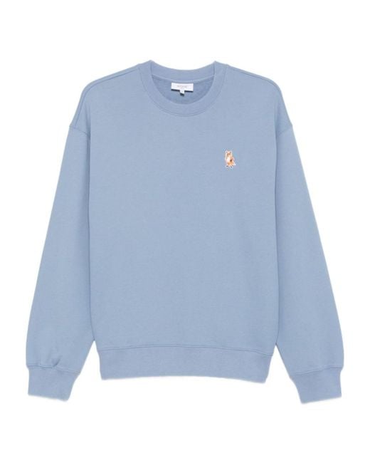 Maison Kitsuné Blue Fox-Embroidered Cotton Sweatshirt for men