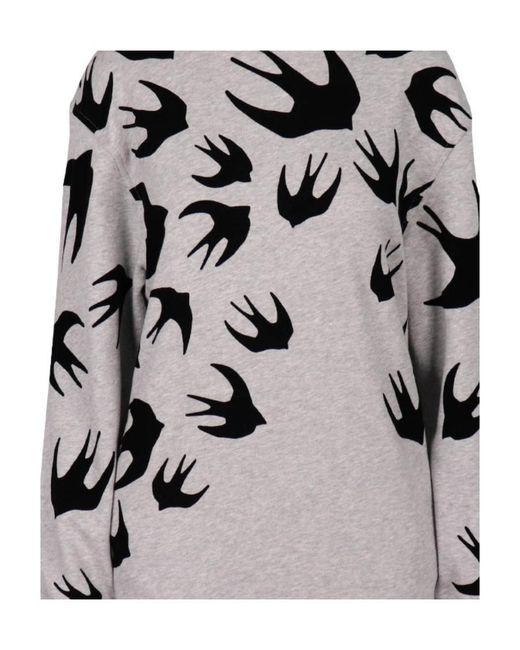 McQueen Gray Round-Necked Printed Dress