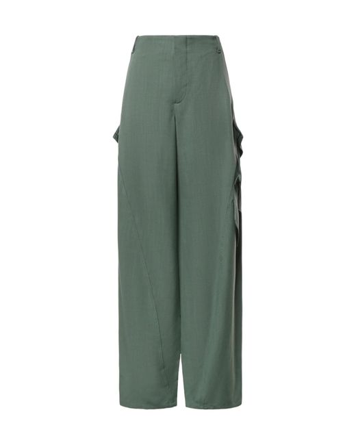 Alaïa Green Alaïa Draped Wide-Leg Pants