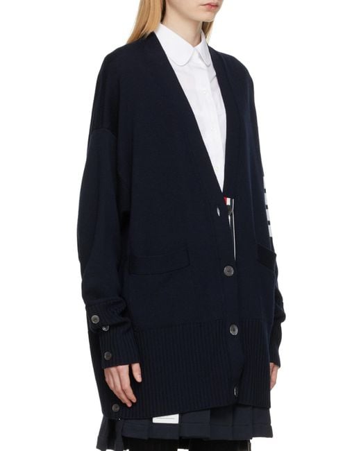 Thom Browne Blue 4-Bar Stripe Cardigan