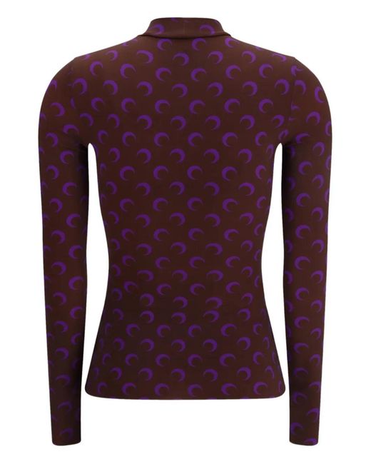 MARINE SERRE Purple Moon-Print High-Neck Top