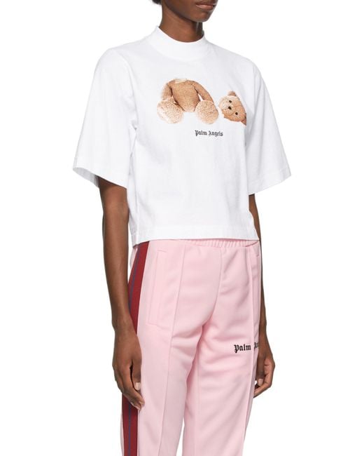 Palm Angels White Bear Print Cropped T-Shirt