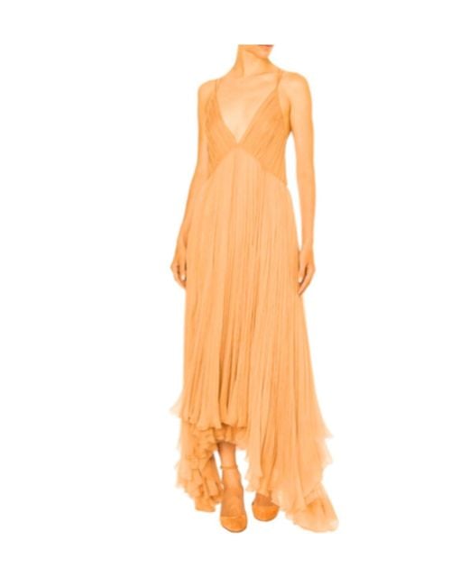 Alberta Ferretti Orange Pleated Long Skirt