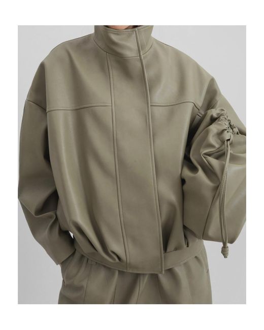 Frankie Shop Green Veren Faux Leather Bomber Jacket