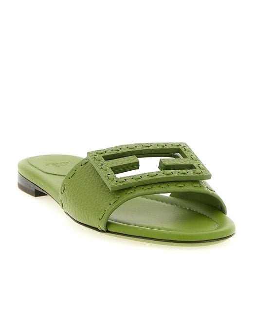 Fendi Green Baguette Ff Slip-On Slides