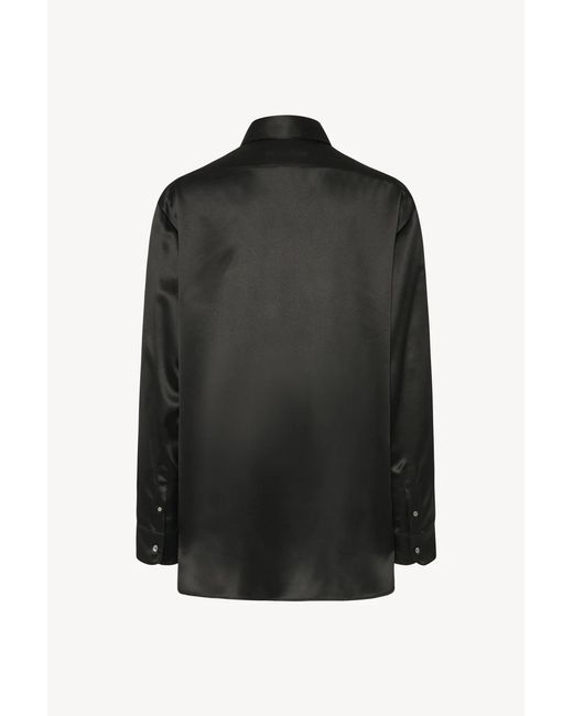 The Row Black Sisilia Oversized Silk Satin Shirt