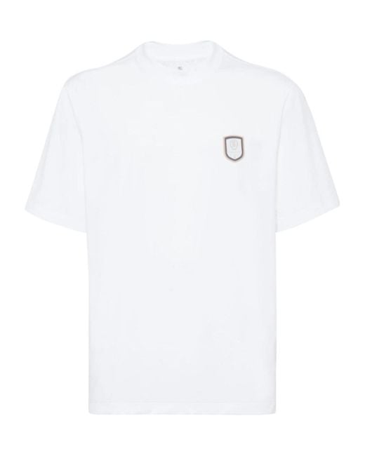 Brunello Cucinelli White Logo Patch Crewneck T-Shirt for men