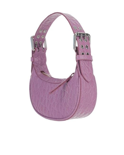 By Far Purple Embossed Zipped Mini Shoulder Bag