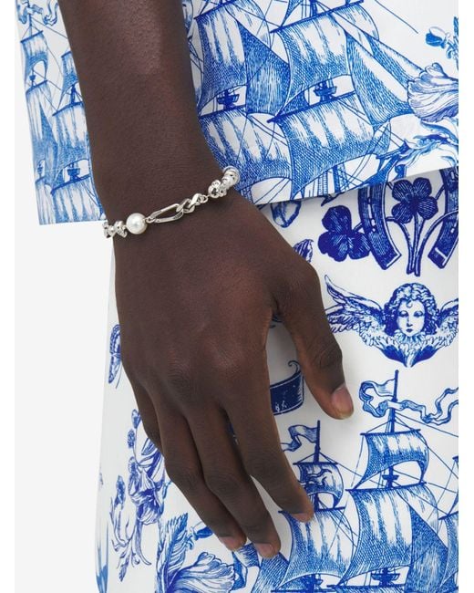 McQueen Metallic Skull Embellished Bracelet for men