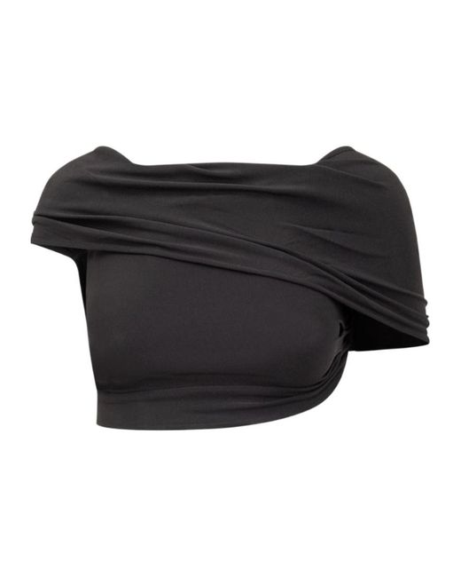 Casablanca Black Crepe Draped Crop Top