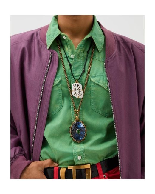 Versace White Oval Pendant Long Necklace for men