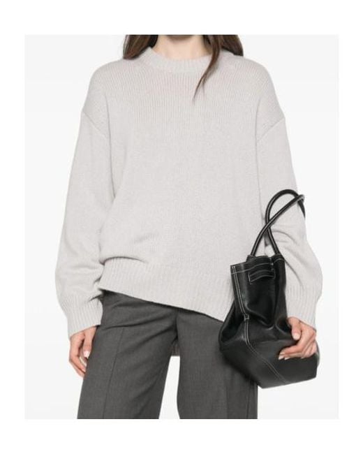 Lisa Yang White Long-Sleeve Crew-Neck Sweater