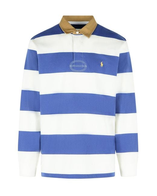 Polo Ralph Lauren Blue Striped-Pattern Long-Sleeve Polo Shirt for men