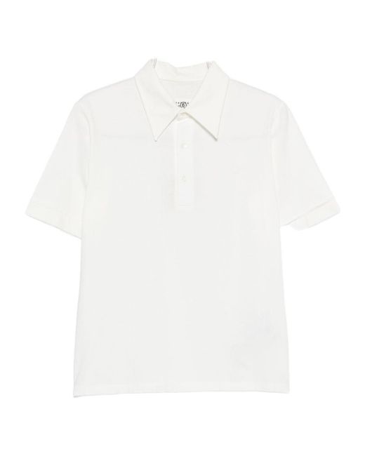 MM6 by Maison Margiela White Short Sleeve Logo-Embroidered Polo Shirt for men
