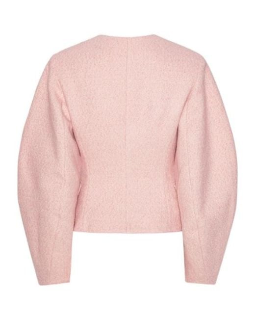 ROTATE BIRGER CHRISTENSEN Pink Textured Bouclé Cocoon Sleeve Jacket