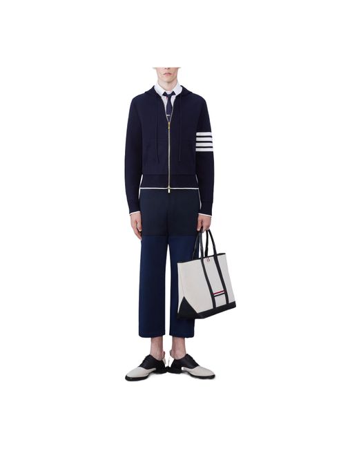 Thom Browne Blue Fish 4-Bar Striped Zipped Hoodie for men