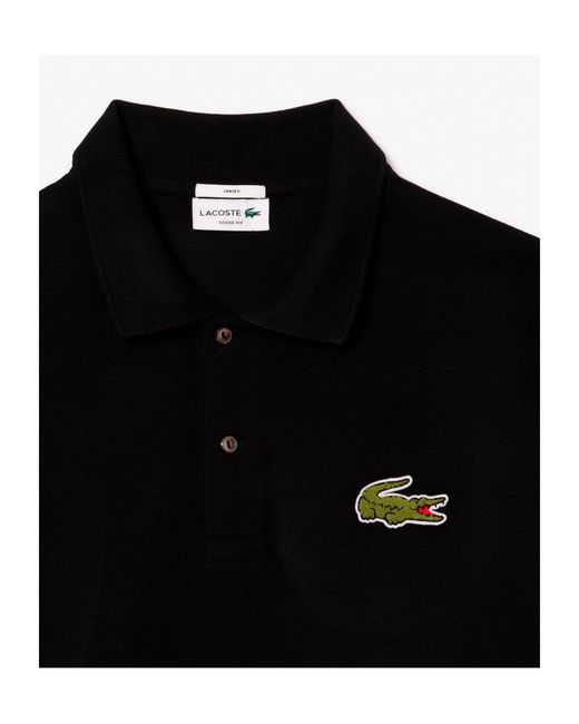 Lacoste Black Relaxed Fit Pique Polo Shirt for men