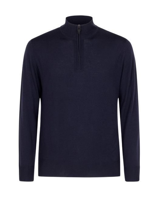 Canali Blue Half-Zip Knitted Sweater for men