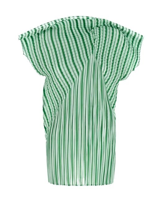 Issey Miyake Green Generic Stripes Short-Sleeved Top